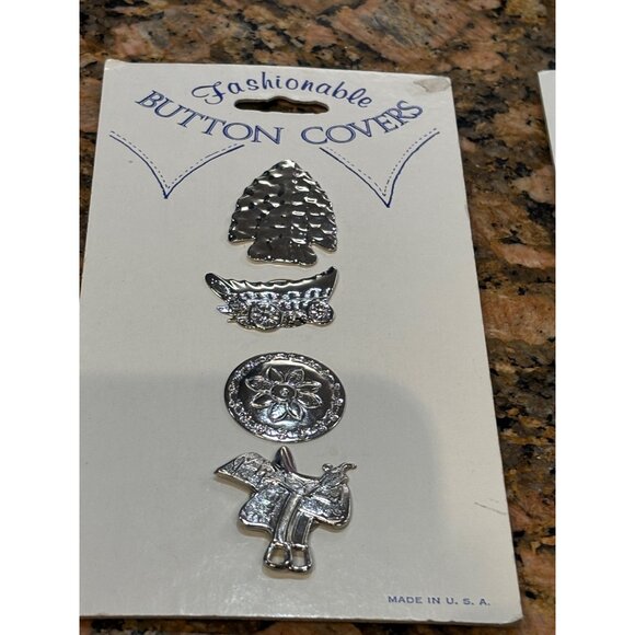 Fashionable Silver-Tone Button Covers Set Of 20 With Western & Nature-Themed Des - Picture 2 of 7